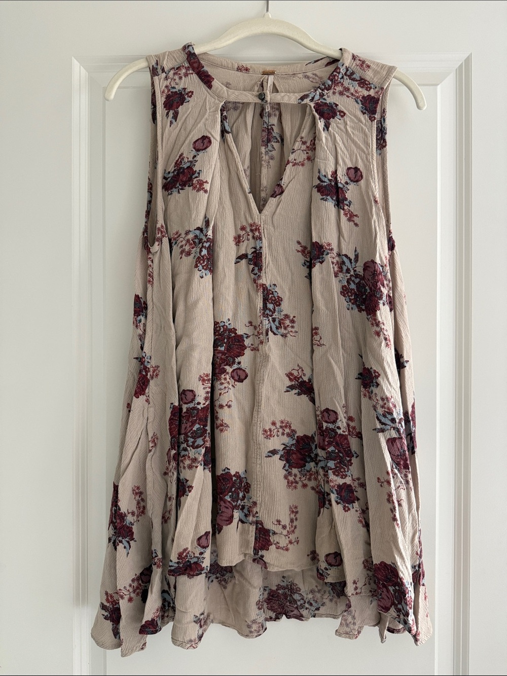 Free People • Sleeveless Floral A-Line Mini Dress in Beige and Burgundy